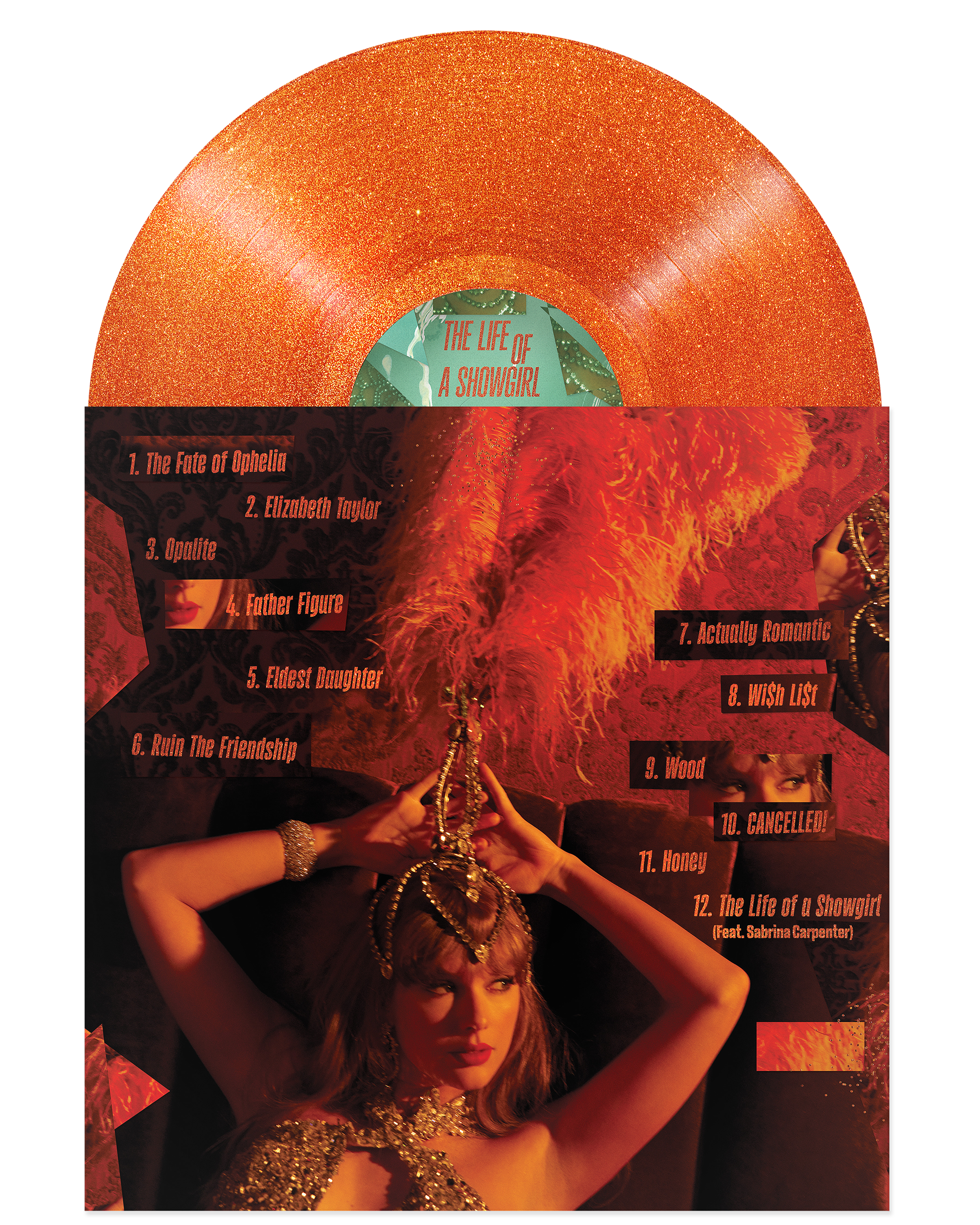 The Life of a Showgirl: Sweat and Vanilla Perfume Portofino Orange Glitter Vinyl back