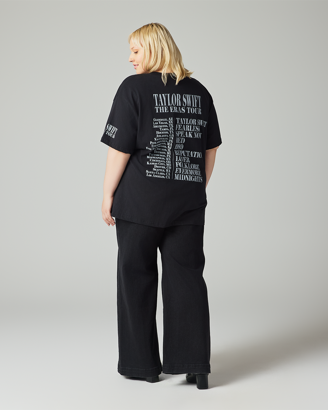 Taylor Swift | The Eras Tour Through LA Black T-Shirt 2XL model full length back