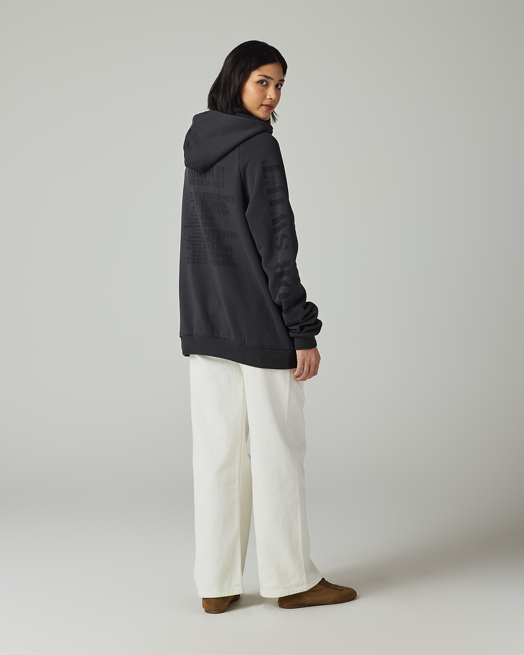 Taylor Swift | The Eras Tour Through LA Black Hoodie S size model full length back