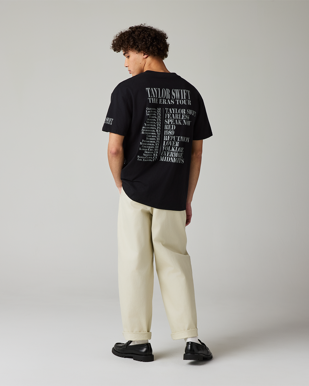 Taylor Swift | The Eras Tour Through LA Black T-Shirt L model full length back